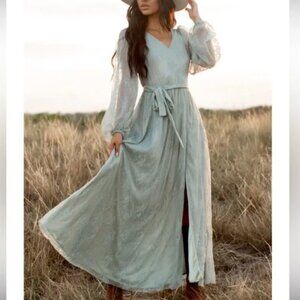 Joyfolie Soft Blue Sheer Sleeve Maxi Dress